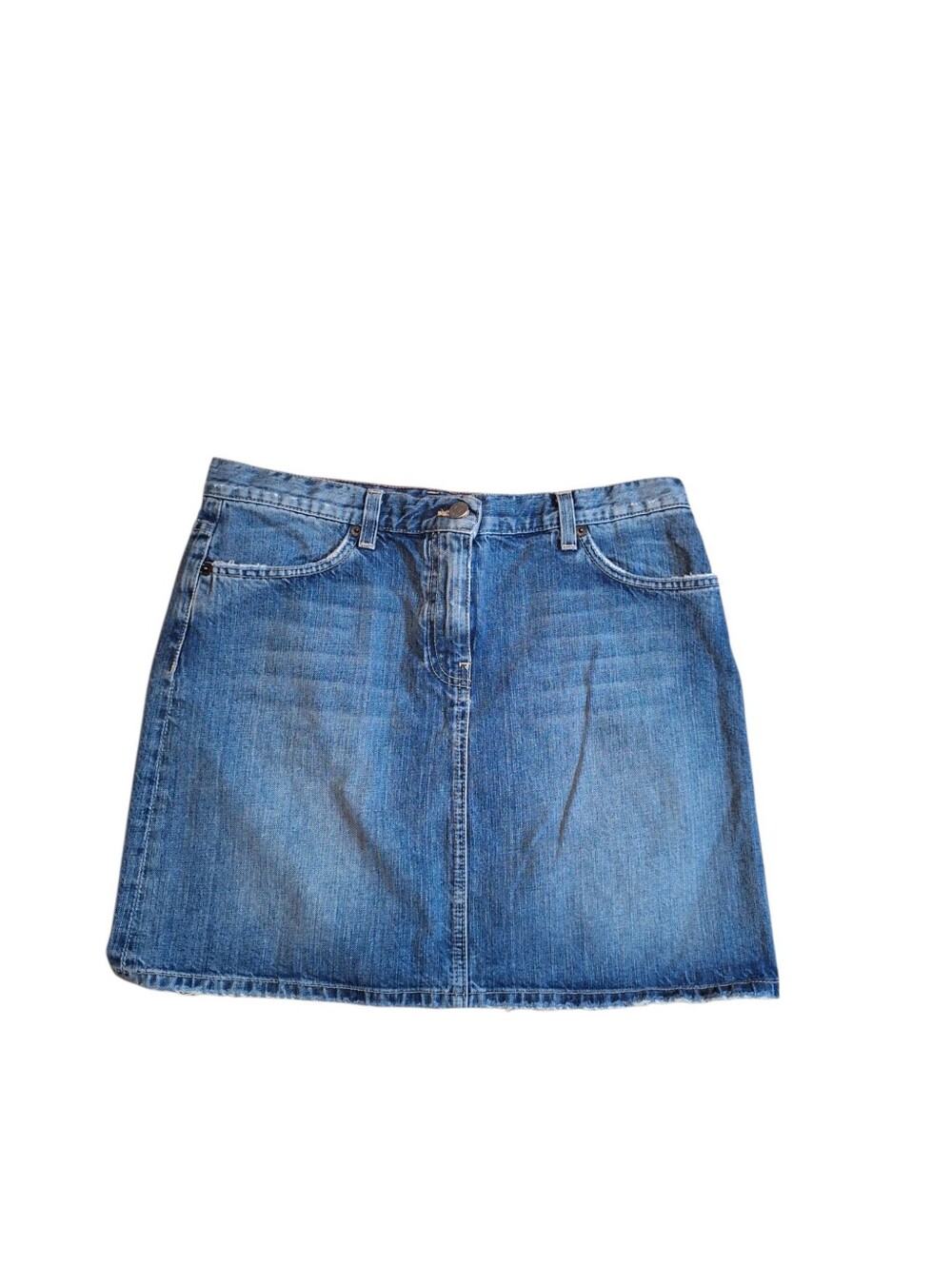 J. Crew Denim Pencil Skirt Ladies 8 made in USA Preppy Distressed Relaxed 2004